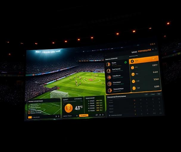 Live football match on screen with real-time betting interface showing changing in-play odds