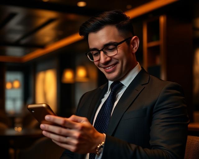 Confident bettor selecting a bookmaker after reviewing comparisons and making an informed choice