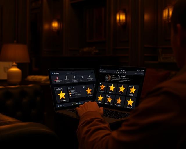 Person browsing expert bookmaker reviews on a laptop screen with comparison charts